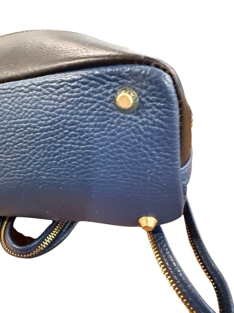 Valentina Italy Pebbled Leather Sling Backpack Purse Blue Convertible Gold Tone
