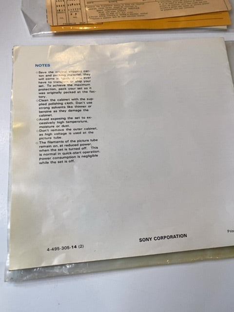 1970s Sony Instruction Manual for Triniton Color TV Solid State KV-1710