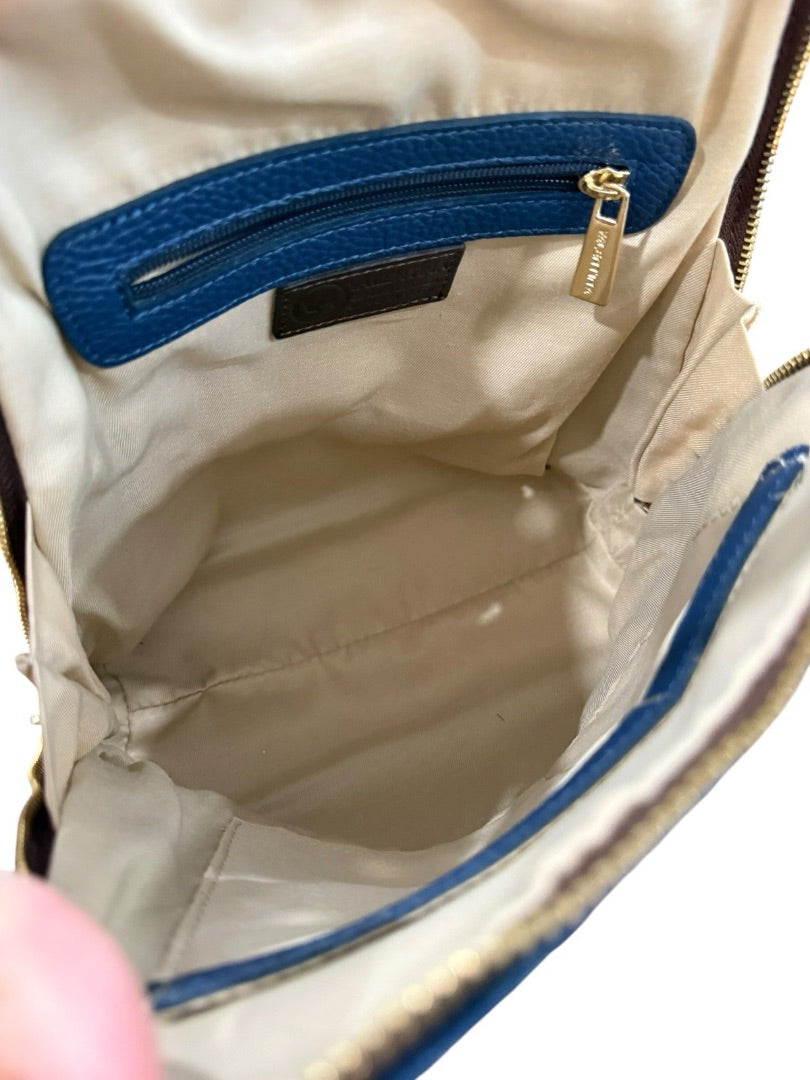 Valentina Italy Pebbled Leather Sling Backpack Purse Blue Convertible Gold Tone