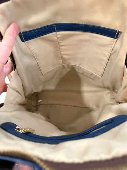 Valentina Italy Pebbled Leather Sling Backpack Purse Blue Convertible Gold Tone