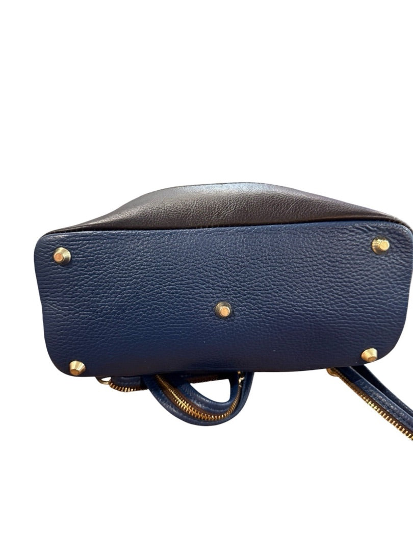 Valentina Italy Pebbled Leather Sling Backpack Purse Blue Convertible Gold Tone
