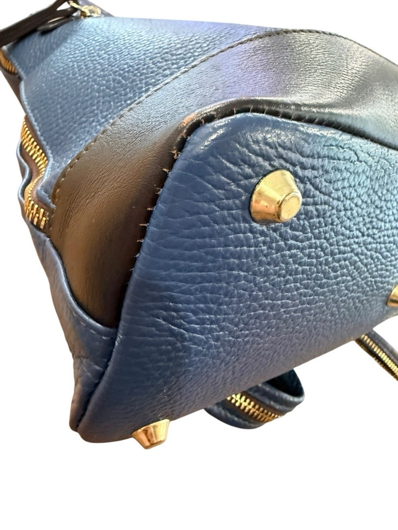 Valentina Italy Pebbled Leather Sling Backpack Purse Blue Convertible Gold Tone