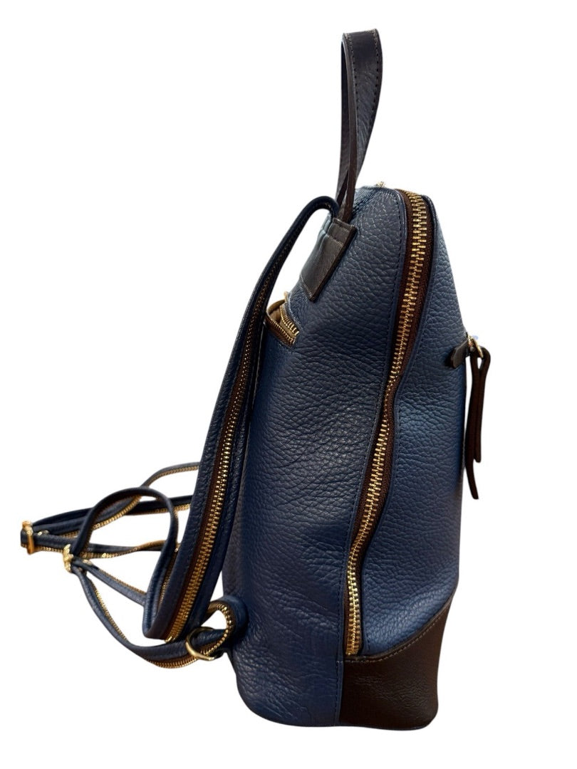 Valentina Italy Pebbled Leather Sling Backpack Purse Blue Convertible Gold Tone