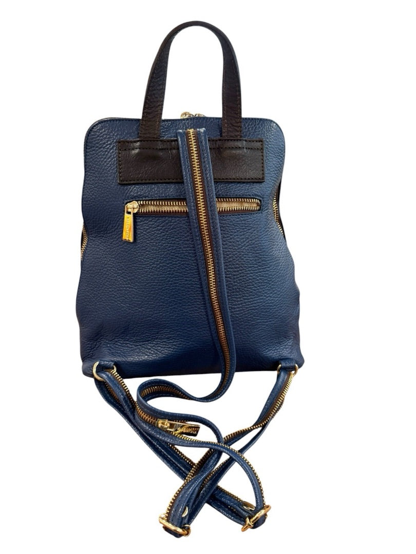 Valentina Italy Pebbled Leather Sling Backpack Purse Blue Convertible Gold Tone