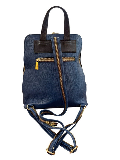 Valentina Italy Pebbled Leather Sling Backpack Purse Blue Convertible Gold Tone