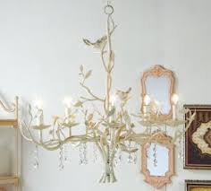 Metal Bird Chandelier Decorative Metal Distressed Ivory 5 Light Hardwired