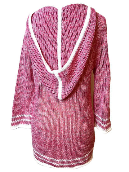 Small Tommy Bahama Women's Linen-Cotton Blend Hoodie Sweater Cover Up Pink White