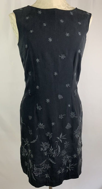 8 Tommy Bahama Silk Sheath Dress Black Sandwash Sleeveless Gray Embroidery New