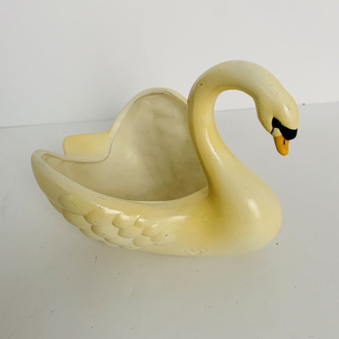 Vintage Midcentury Yellow Swan Candy Nut Dish  5"h x 6"l