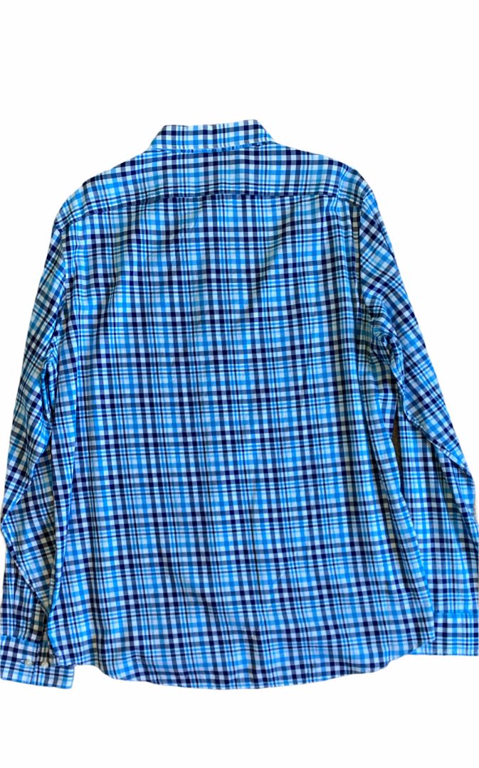 XL Michael Kors Plaid Button Down Shirt Ship Blue MSRP $128