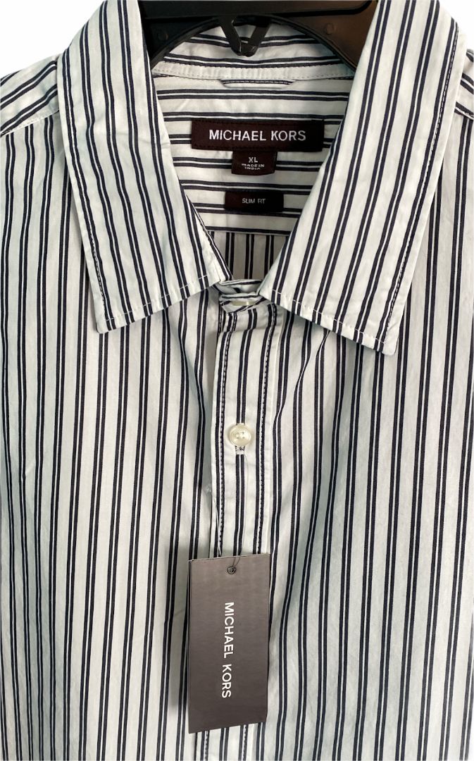 NWT XL Michael Kors Striped Ombre Dipped Button Down Shirt