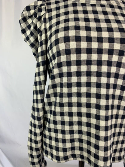 XS Ann Taylor Loft Long Sleeve Pullover Top Women's Navy Blue Tan Check