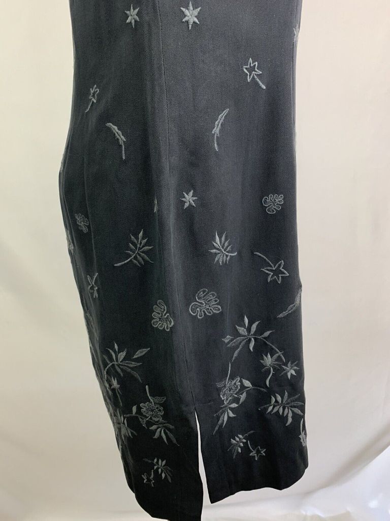 8 Tommy Bahama Silk Sheath Dress Black Sandwash Sleeveless Gray Embroidery New