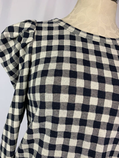 XS Ann Taylor Loft Long Sleeve Pullover Top Women's Navy Blue Tan Check