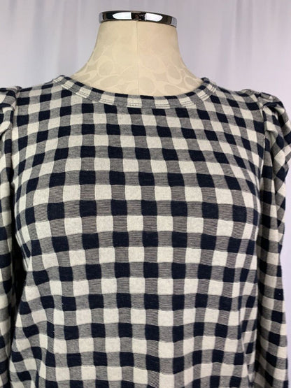 XS Ann Taylor Loft Long Sleeve Pullover Top Women's Navy Blue Tan Check