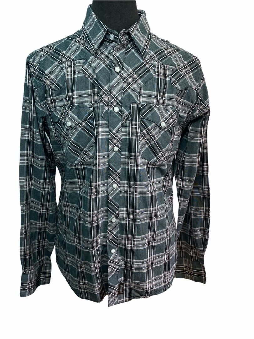 Large Wrangler Retro Men's Pearl Snap Plaid Shirt