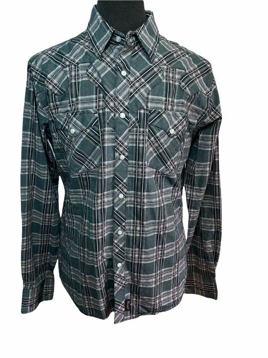 Large Wrangler Retro Men's Pearl Snap Plaid Shirt