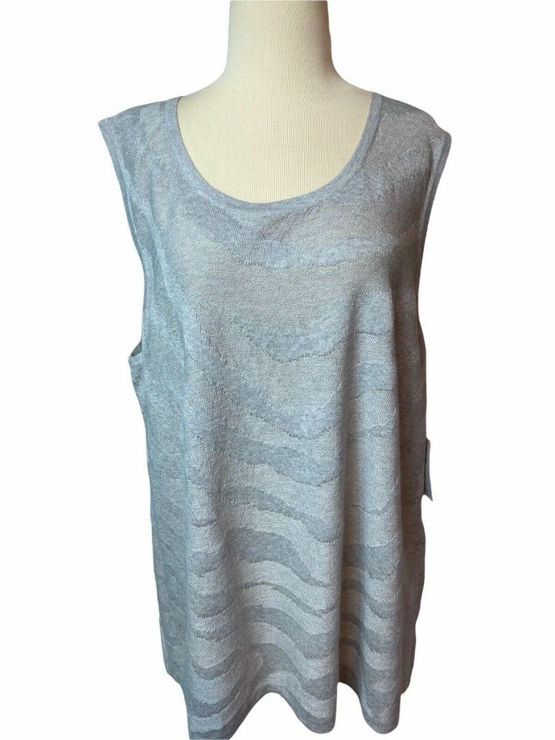 2X Kasper Women's Gray Zebra Textured Sleeveless Lightweight Sweater NWT