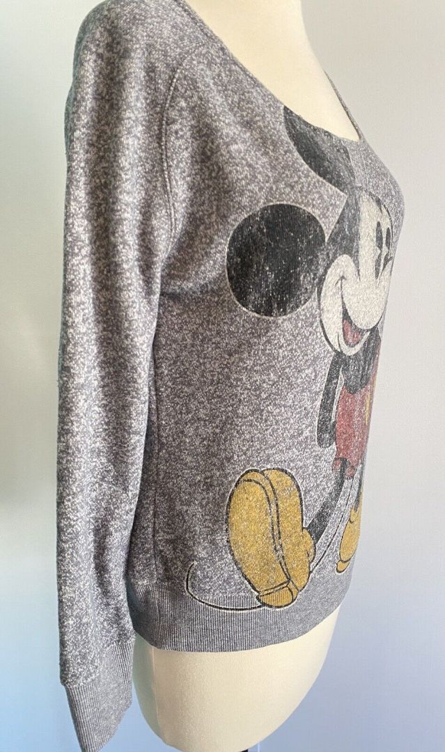 Disney Parks Womens Mickey Mouse Sweatshirt Graphic Wide 80's Neck medium Gray