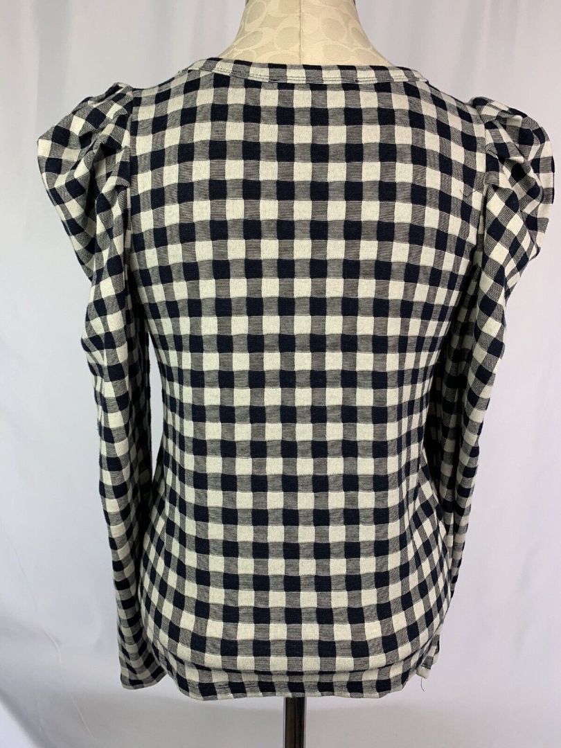 XS Ann Taylor Loft Long Sleeve Pullover Top Women's Navy Blue Tan Check