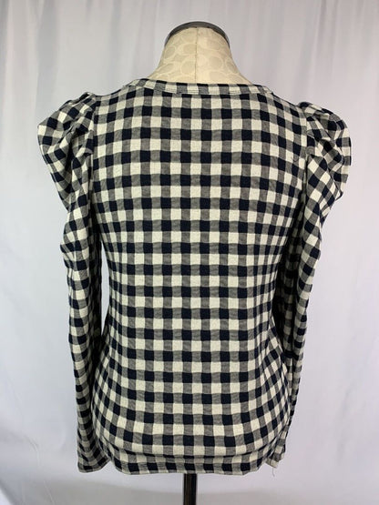 XS Ann Taylor Loft Long Sleeve Pullover Top Women's Navy Blue Tan Check