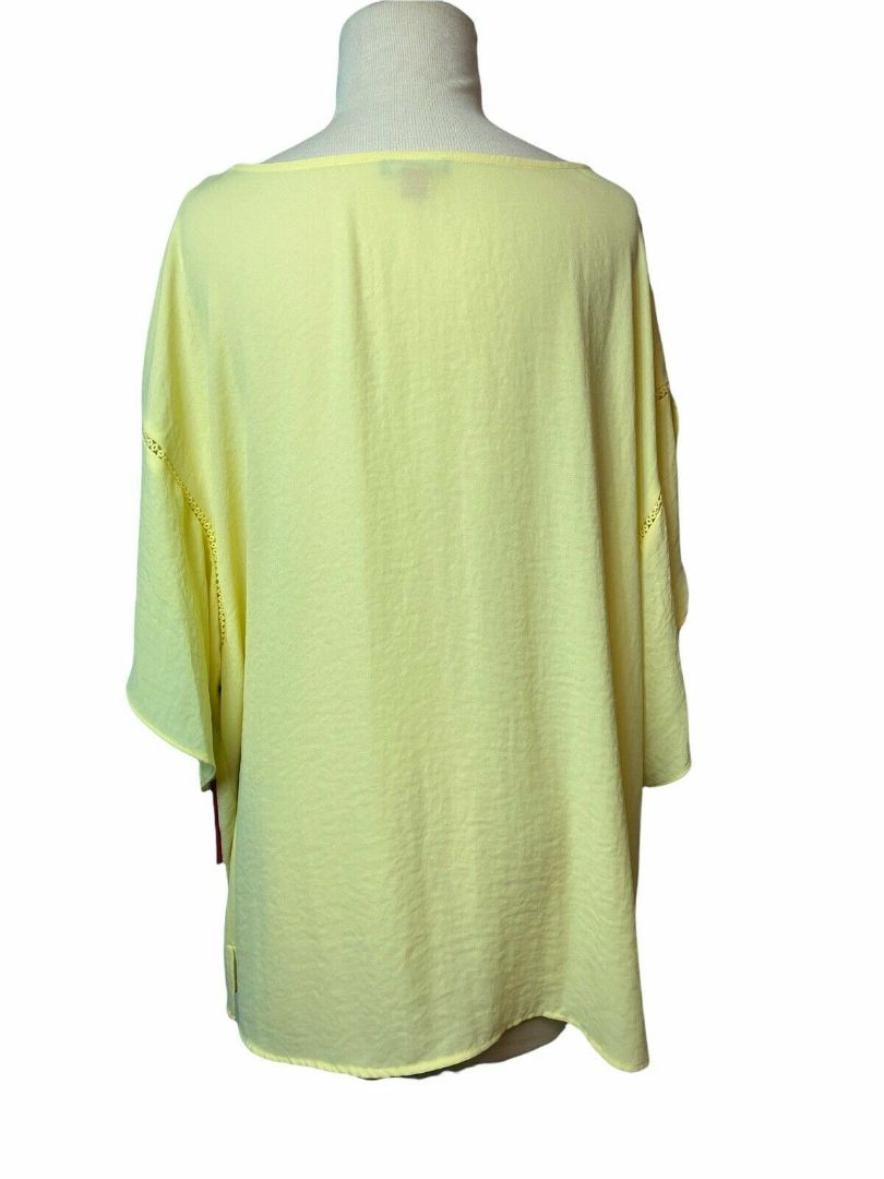 3X VINCE CAMUTO Women's Plus Size Yellow Flutter sleeve Blouse Shirt Top