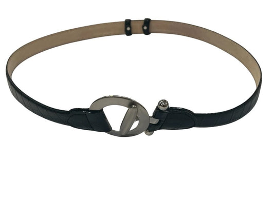 XL Womens Black Genuine Leather Slide Adjustable Hook Buckle Belt Size