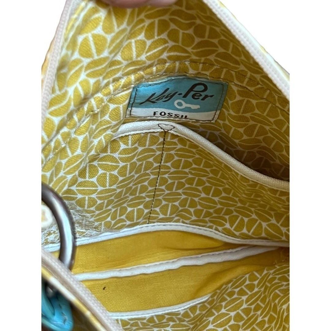 Fossil Key Per Golden Yellow Coated Canvas Crossbody Shoulder Bag Purse