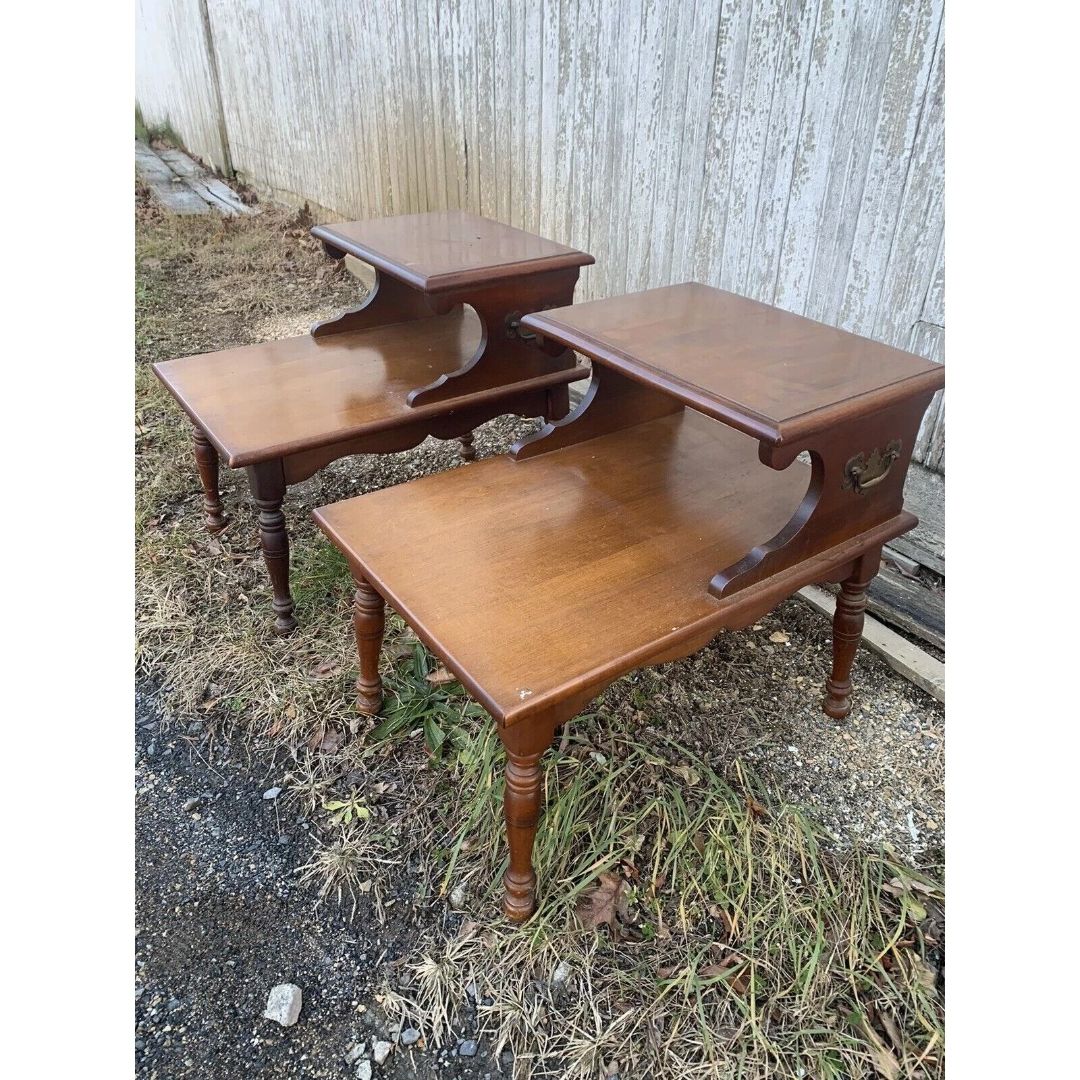Vintage Set of 2 Heywood-Wakefield Step End Tables Old Colony Line Cinnamon