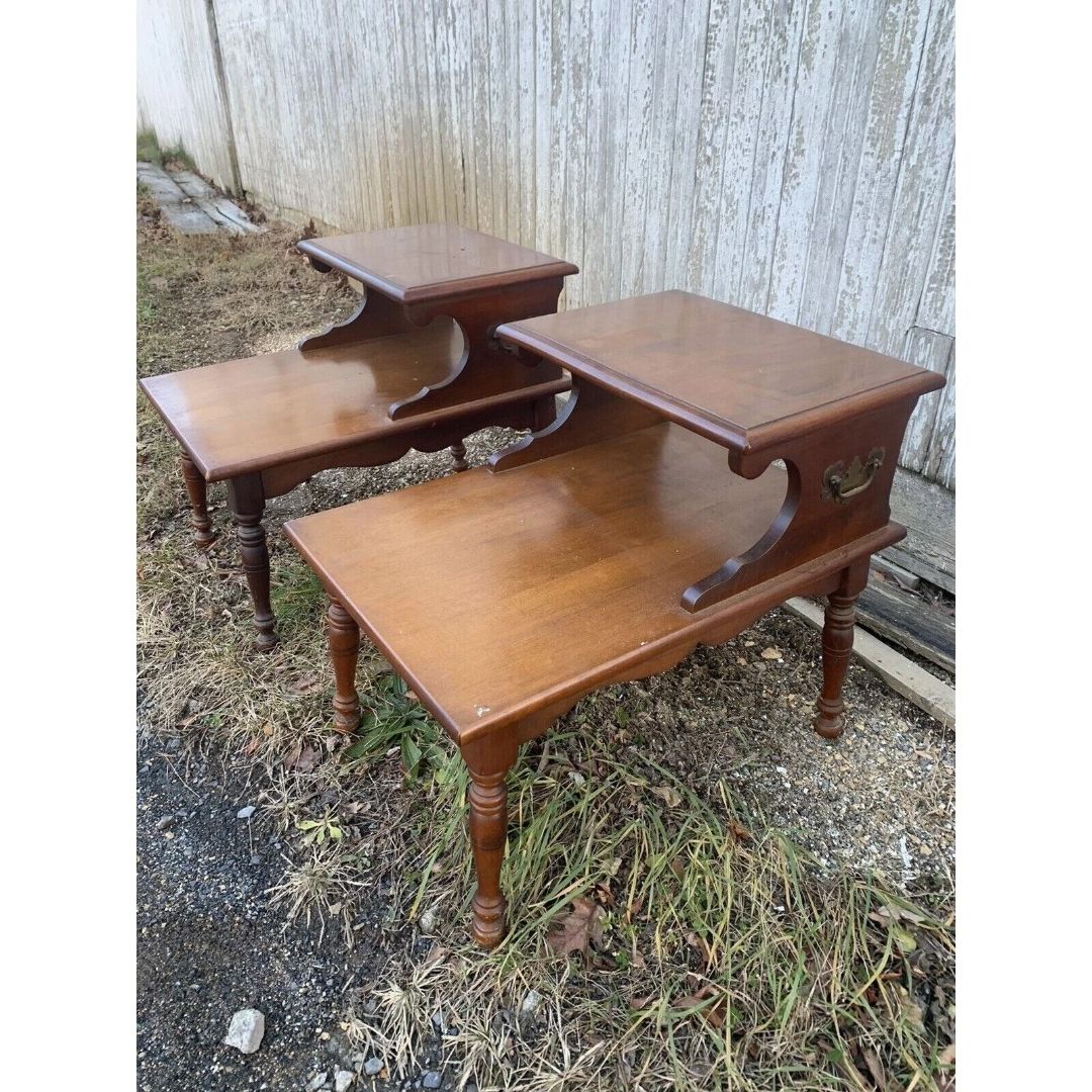 Vintage Set of 2 Heywood-Wakefield Step End Tables Old Colony Line Cinnamon