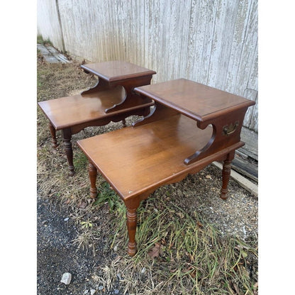 Vintage Set of 2 Heywood-Wakefield Step End Tables Old Colony Line Cinnamon