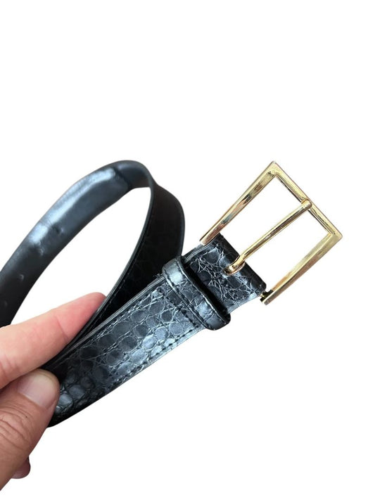 Size 36 Alligator Grain Bonded Split Leather Made in USA Black Belt Mens