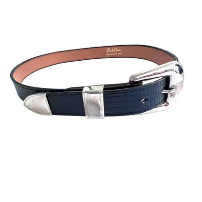 Medium Fred Coen Navy Blue Snakeskin Embossed Leather Western Belt Womens