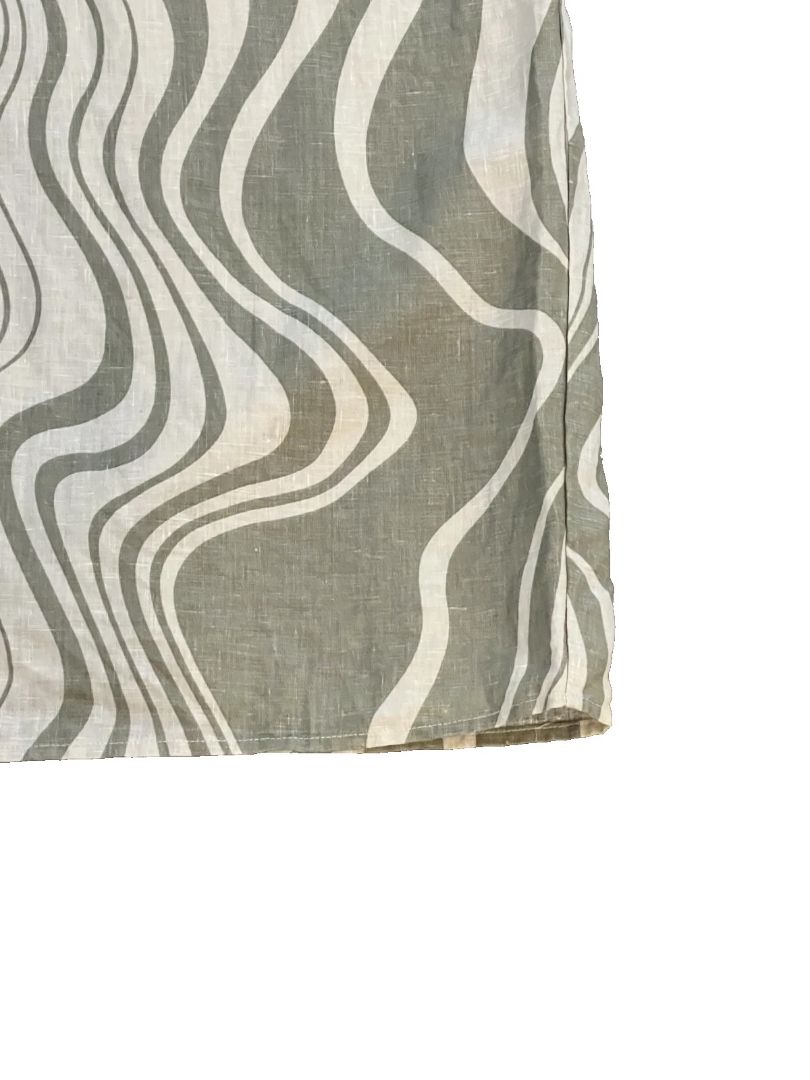 Size 6 Dissh Green Taupe Wave Linen Skirt Side Zip Midi