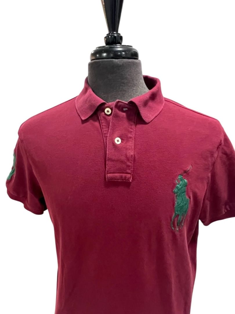 Large Polo Ralph Lauren Mens Burgundy Green #3 Big Pony Polo Shirt