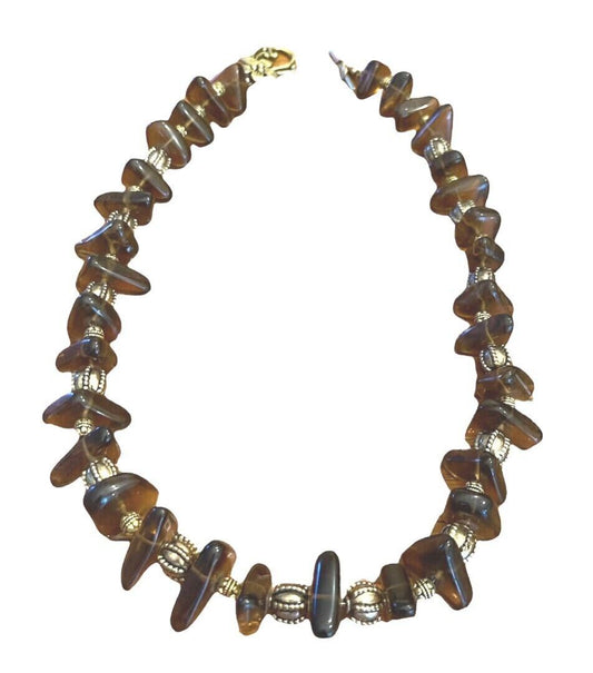 21" Handmade Chunky Statement Necklace Goldtone Amber Toggle Clasp