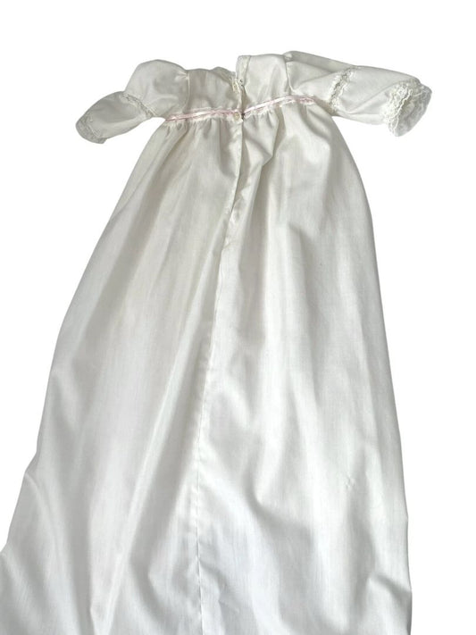 Vintage Christening Gown Bonnet Baby Baptism Long Dress Lace Pink Ribbon