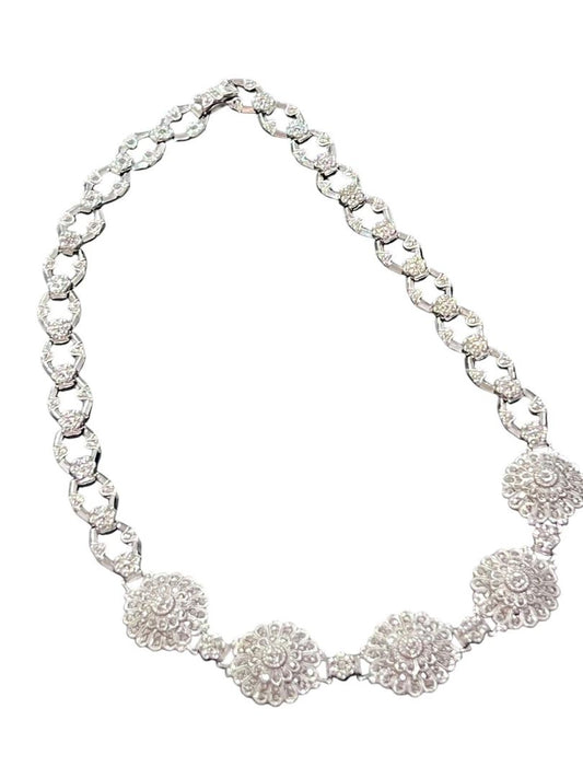 Sterling Silver Round Marcasite Statement Necklace Evening Formal 16”
