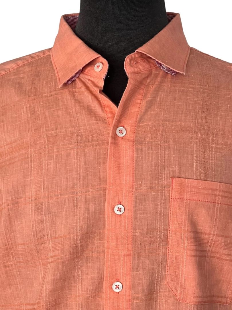 Medium Tommy Bahama New Mens Costa Tautira Passion Peach Stretch Linen Shirt
