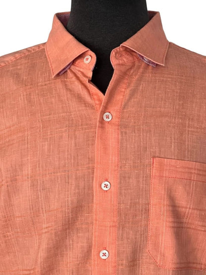 Medium Tommy Bahama New Mens Costa Tautira Passion Peach Stretch Linen Shirt