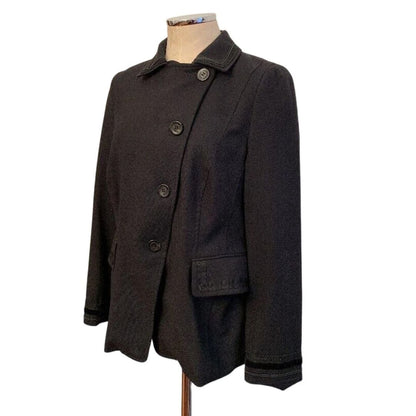 Size 44 (12) Feraud Black Womens Blazer Jacket with Braided Trim Vintage