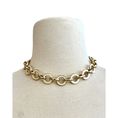 Anne Klein Circle Link Goldtone Necklace Cream Enamel Accents 17" + 2.75"