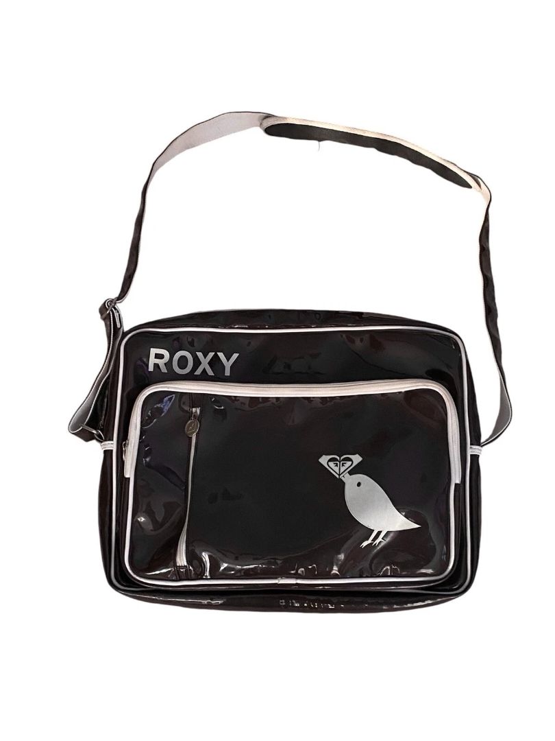 Roxy Patent Vinyl Travel Bag Computer 90s Y2K Limited Edition Brown White