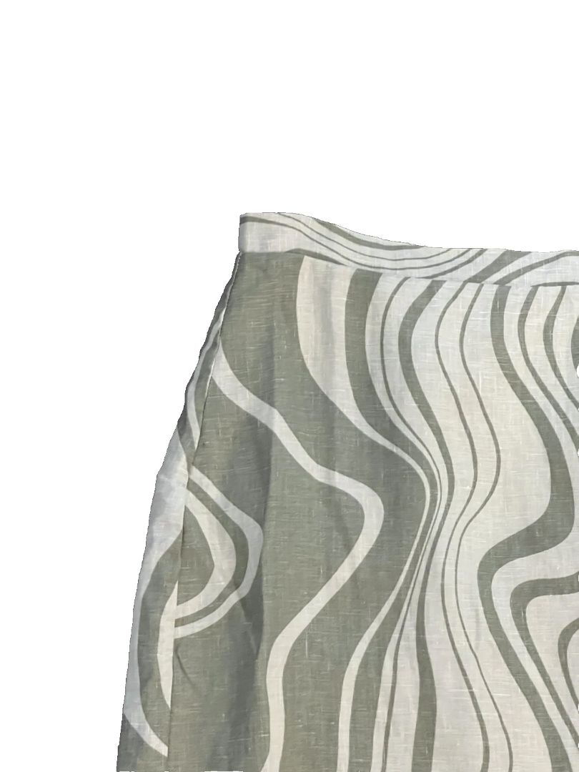 Size 6 Dissh Green Taupe Wave Linen Skirt Side Zip Midi