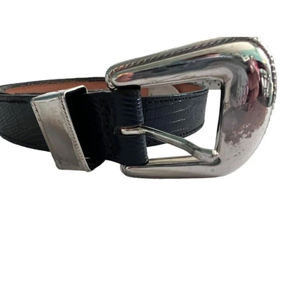 Medium Fred Coen Navy Blue Snakeskin Embossed Leather Western Belt Womens
