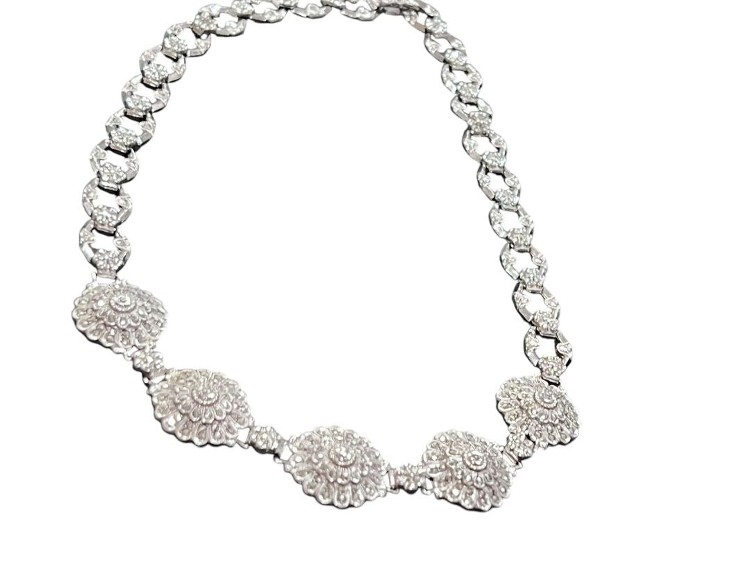 Sterling Silver Round Marcasite Statement Necklace Evening Formal 16”