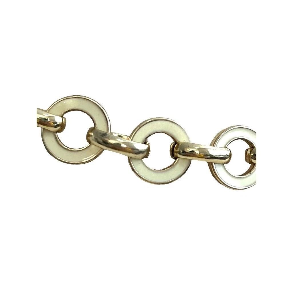Anne Klein Circle Link Goldtone Necklace Cream Enamel Accents 17" + 2.75"