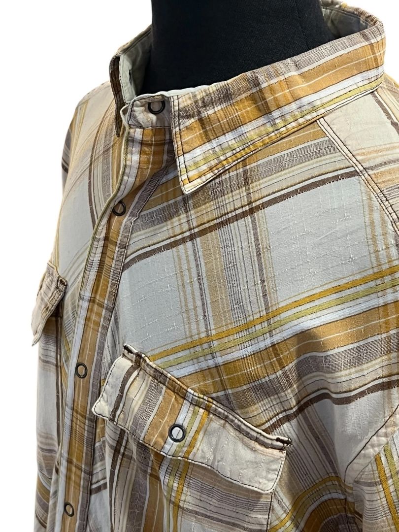 Size XL prAna Holstad Shirt Mens Yellow Plaid Short Sleeve Snap Western