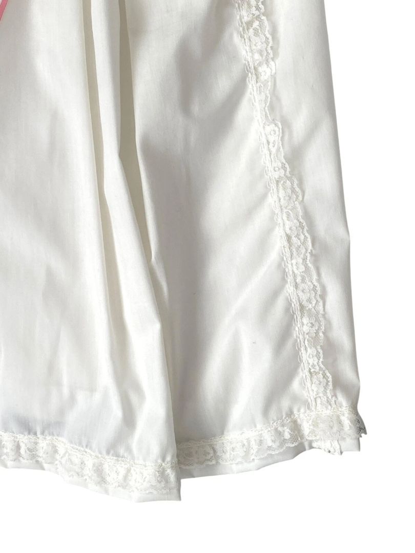 Vintage Christening Gown Bonnet Baby Baptism Long Dress Lace Pink Ribbon