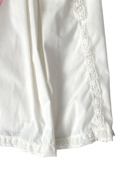 Vintage Christening Gown Bonnet Baby Baptism Long Dress Lace Pink Ribbon